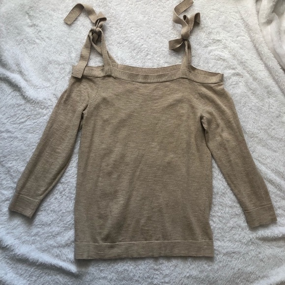 J. Crew Tan Cold Shoulder Tie Shoulder Sweater - Picture 9 of 12